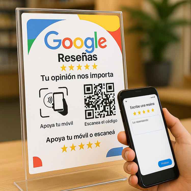 Cartel para reseñas de Google con QR y NFC
